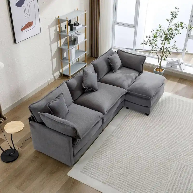 Canapé d'angle moderne en chenille de 284 cm avec 5 oreillers