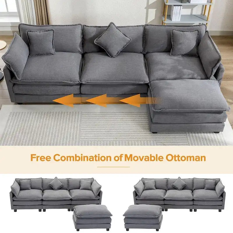 Canapé d'angle moderne en chenille de 284 cm avec 5 oreillers