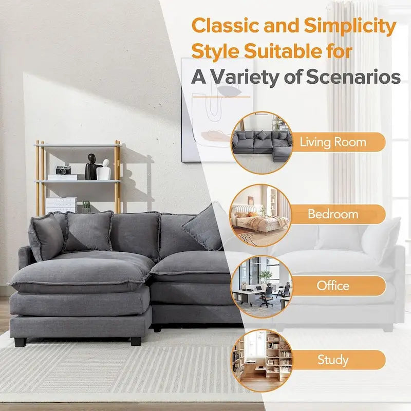 Canapé d'angle moderne en chenille de 284 cm avec 5 oreillers