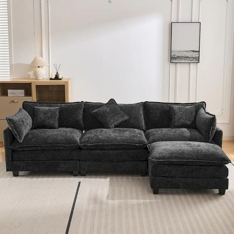 Canapé d'angle moderne en chenille de 284 cm avec 5 oreillers