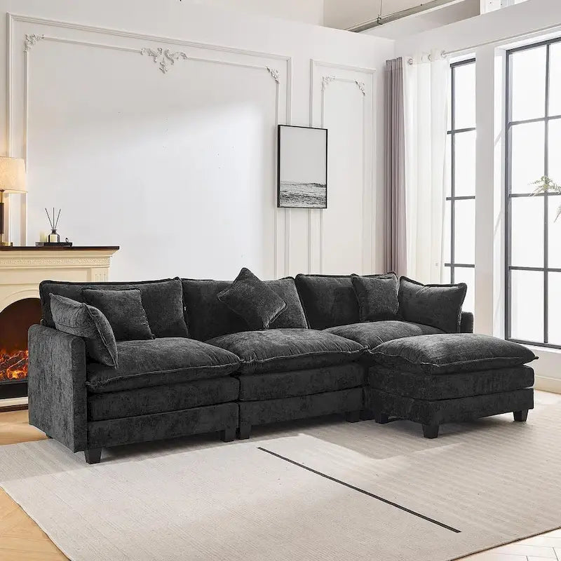 Canapé d'angle moderne en chenille de 284 cm avec 5 oreillers