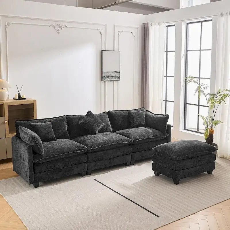 Canapé d'angle moderne en chenille de 284 cm avec 5 oreillers