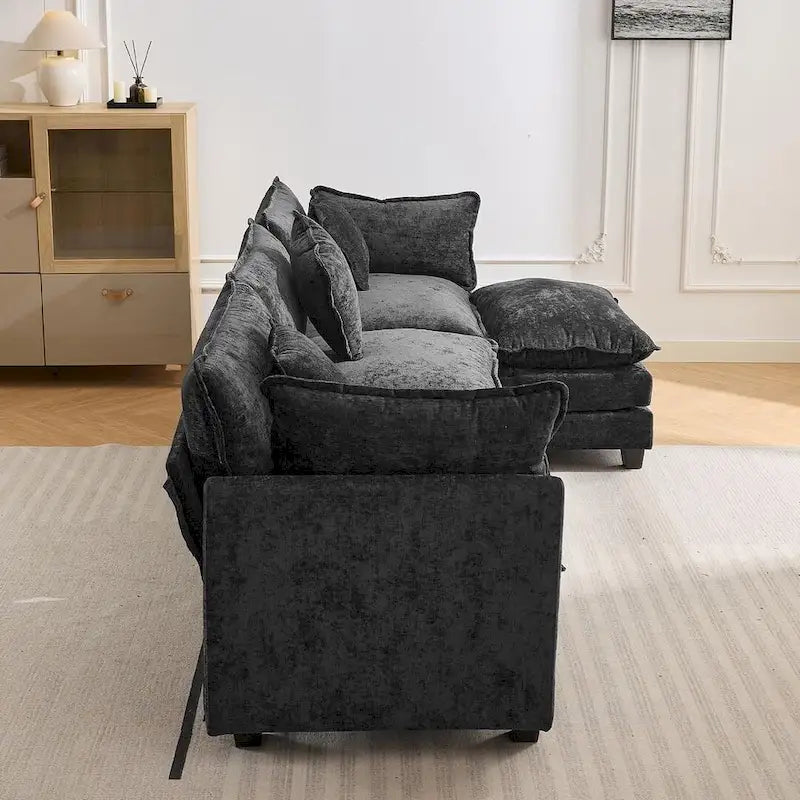Canapé d'angle moderne en chenille de 284 cm avec 5 oreillers
