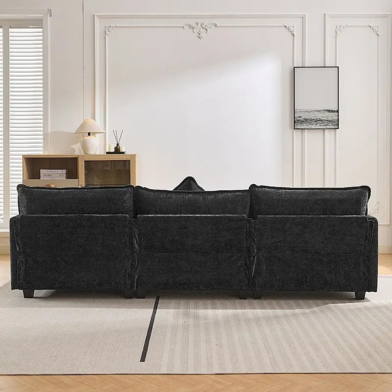 Canapé d'angle moderne en chenille de 284 cm avec 5 oreillers