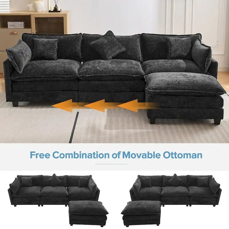 Canapé d'angle moderne en chenille de 284 cm avec 5 oreillers