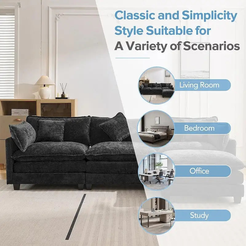 Canapé d'angle moderne en chenille de 284 cm avec 5 oreillers