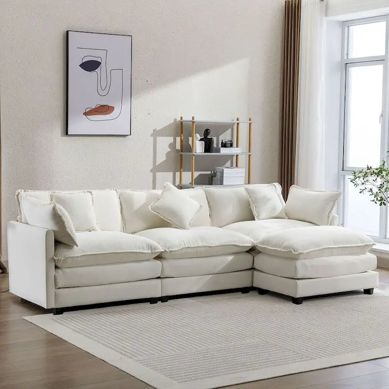Canapé d'angle moderne en chenille de 284 cm avec 5 oreillers