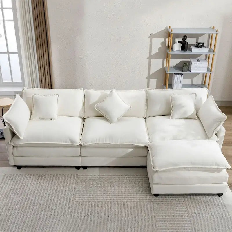 Canapé d'angle moderne en chenille de 284 cm avec 5 oreillers