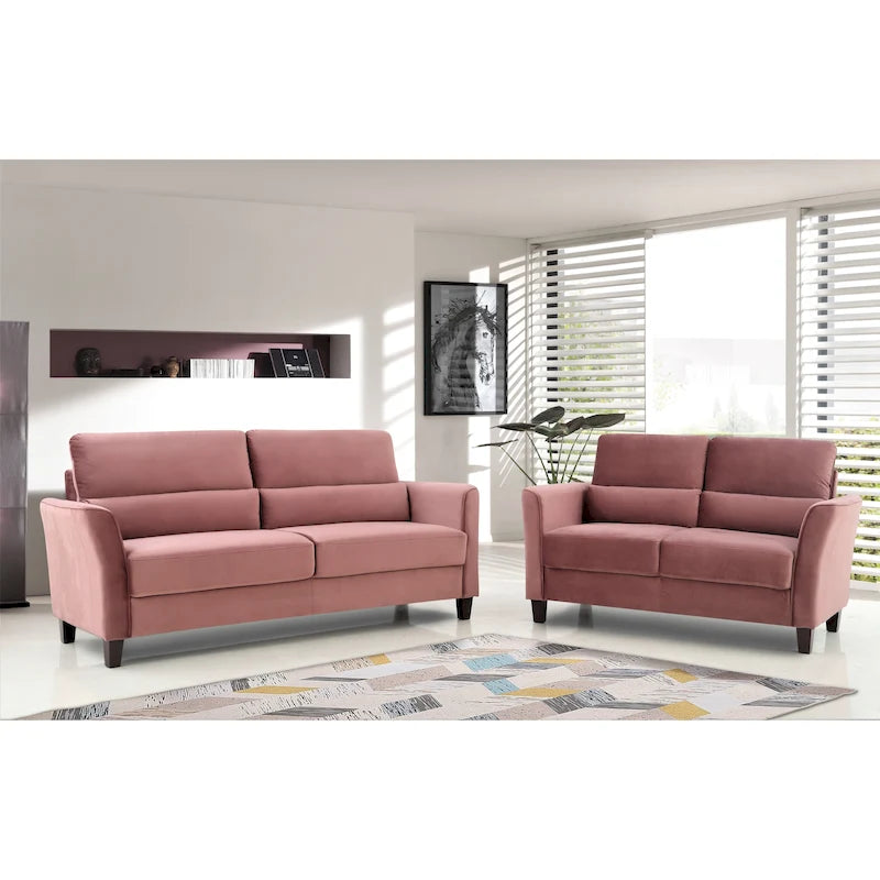 Ensemble de 2 pièces de salon moderne du milieu du siècle avec accoudoirs inclinés rembourrés, causeuse et canapé