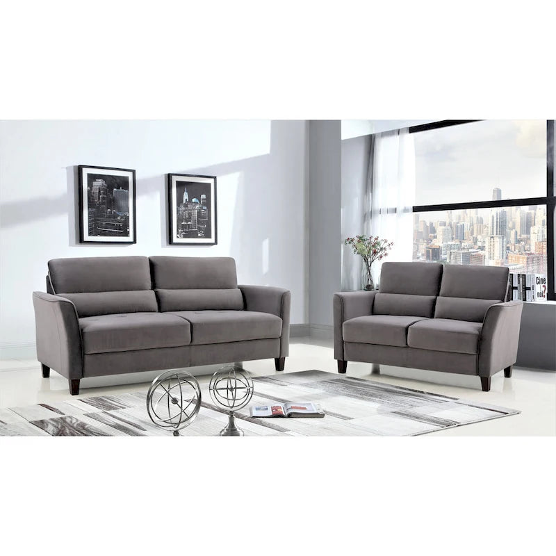 Ensemble de 2 pièces de salon moderne du milieu du siècle avec accoudoirs inclinés rembourrés, causeuse et canapé