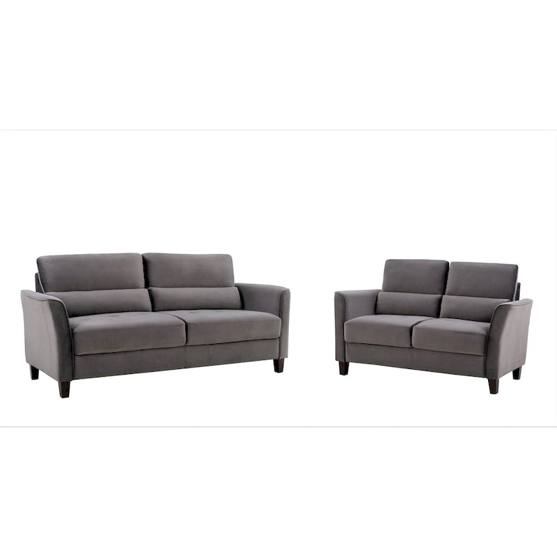 Ensemble de 2 pièces de salon moderne du milieu du siècle avec accoudoirs inclinés rembourrés, causeuse et canapé
