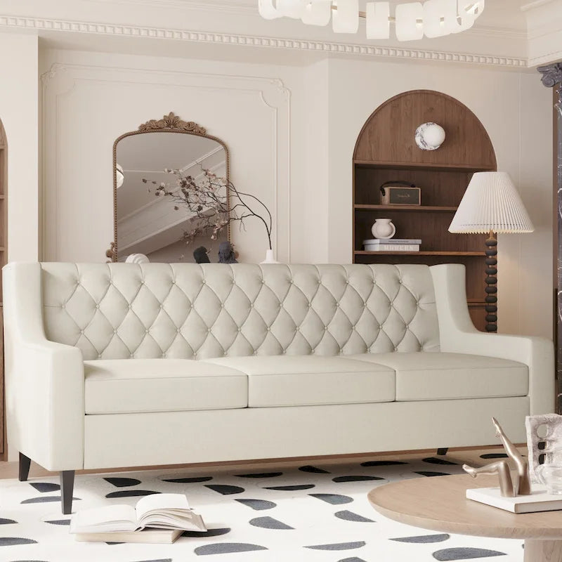 Canapé 3 places en tissu Naro Mid-Century Modern avec dossier capitonné de Christopher Knight Home
