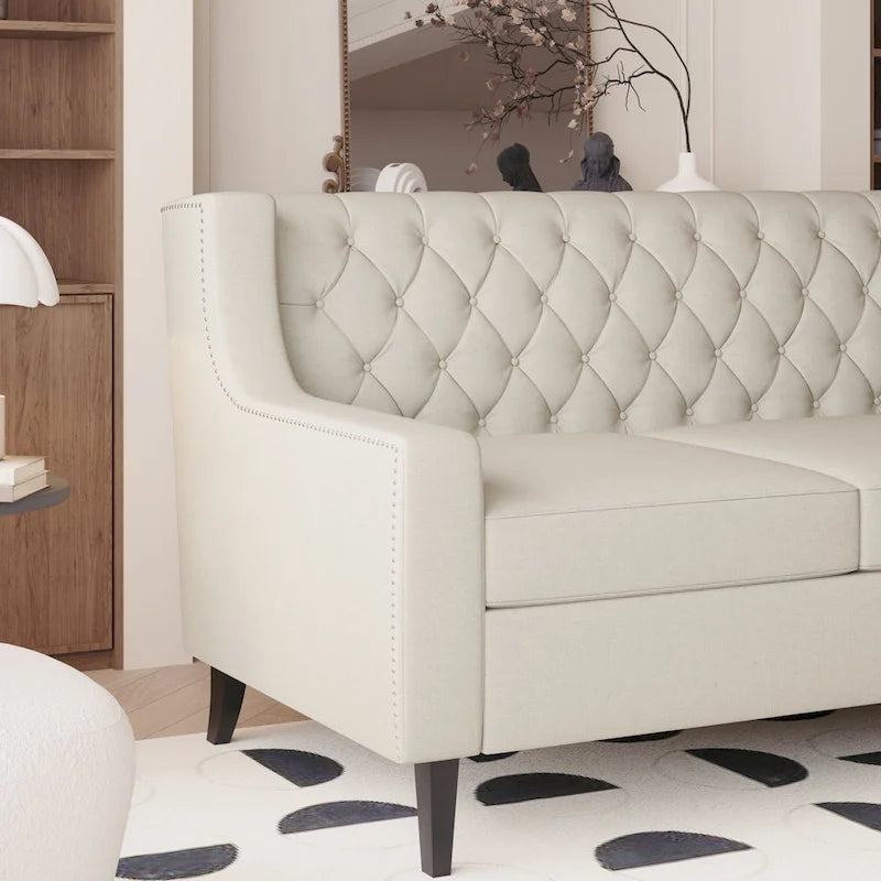 Canapé 3 places en tissu Naro Mid-Century Modern avec dossier capitonné de Christopher Knight Home