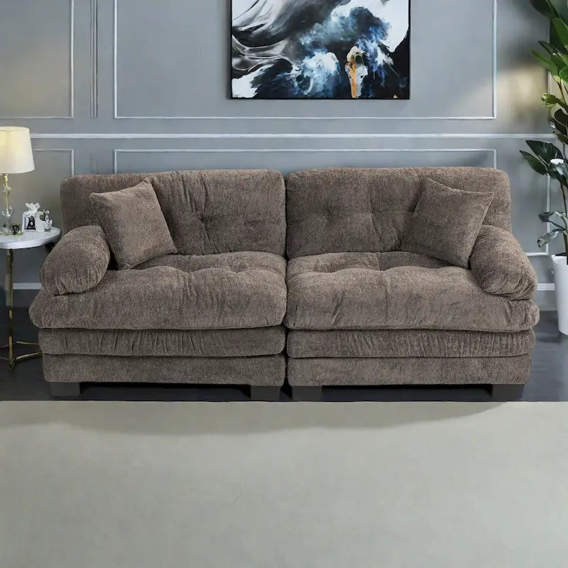 Canapé 3 places rembourré 84 pouces avec coussin en mousse à mémoire de forme double couche et coussins de confort offerts