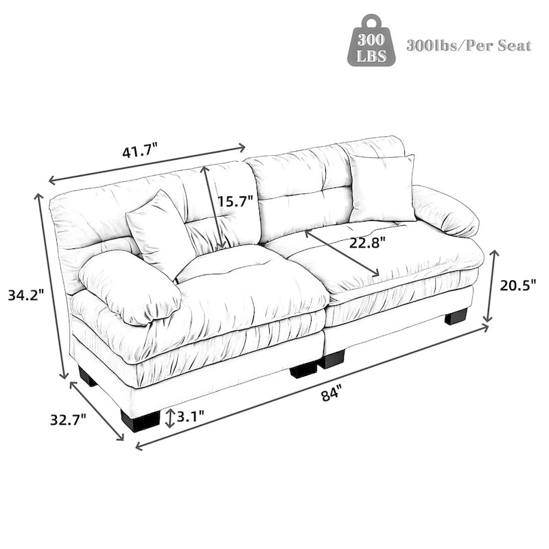 Canapé 3 places rembourré 84 pouces avec coussin en mousse à mémoire de forme double couche et coussins de confort offerts