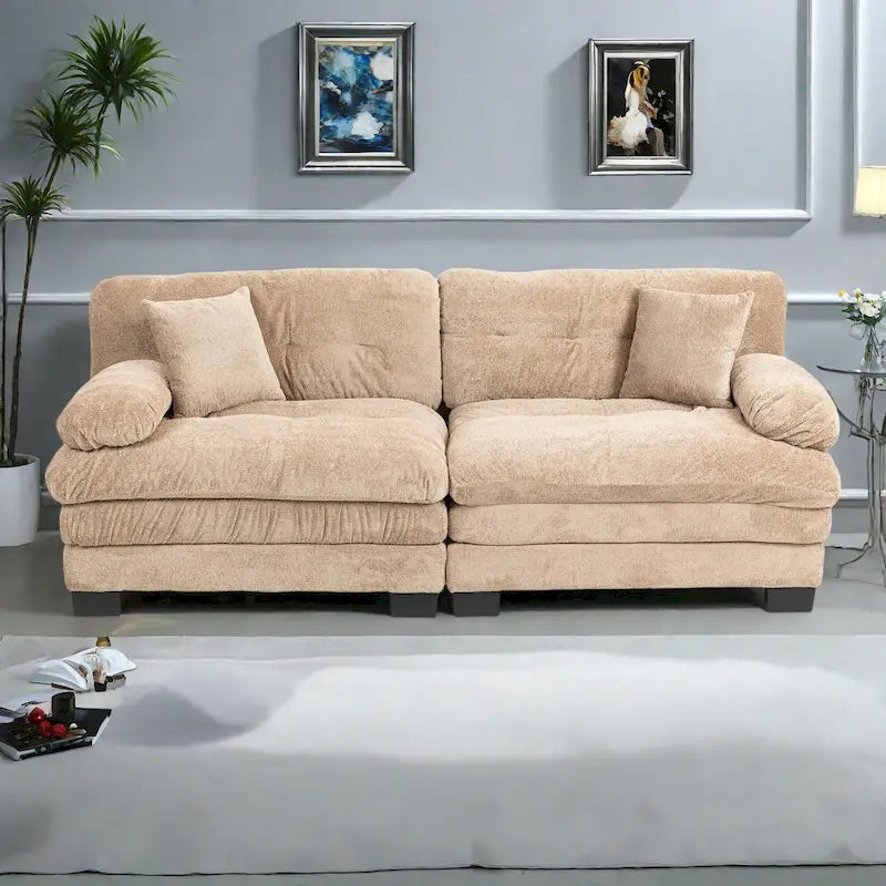 Canapé 3 places rembourré 84 pouces avec coussin en mousse à mémoire de forme double couche et coussins de confort offerts