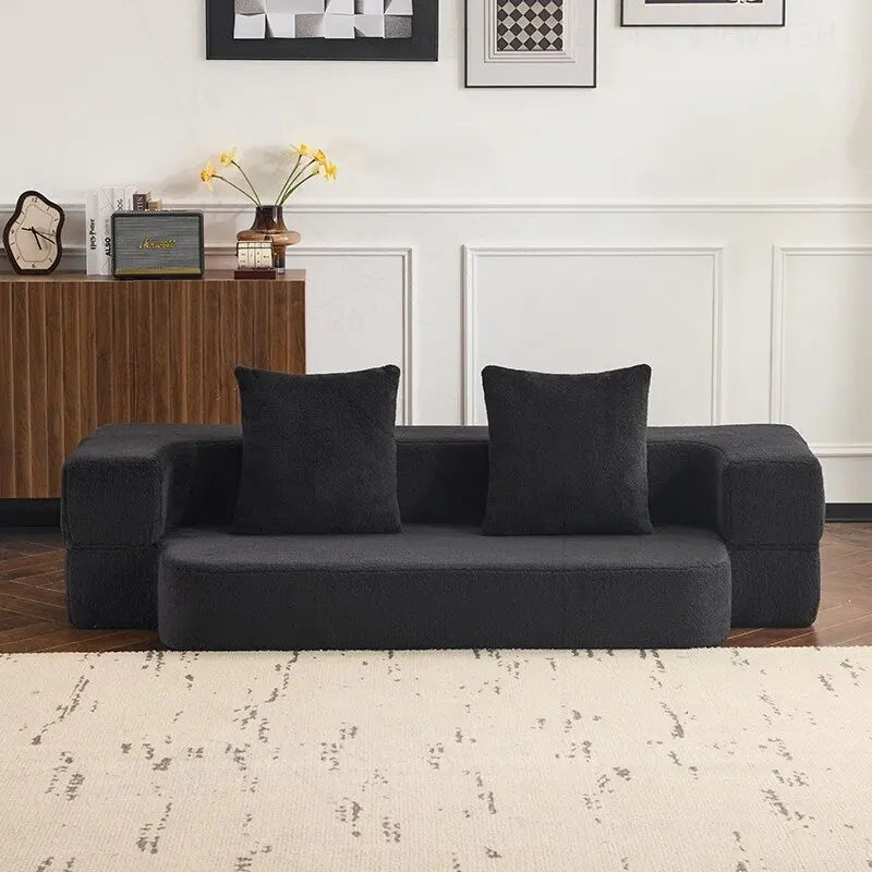Canapé transformable polyvalent avec poufs-ottomans pour petits espaces