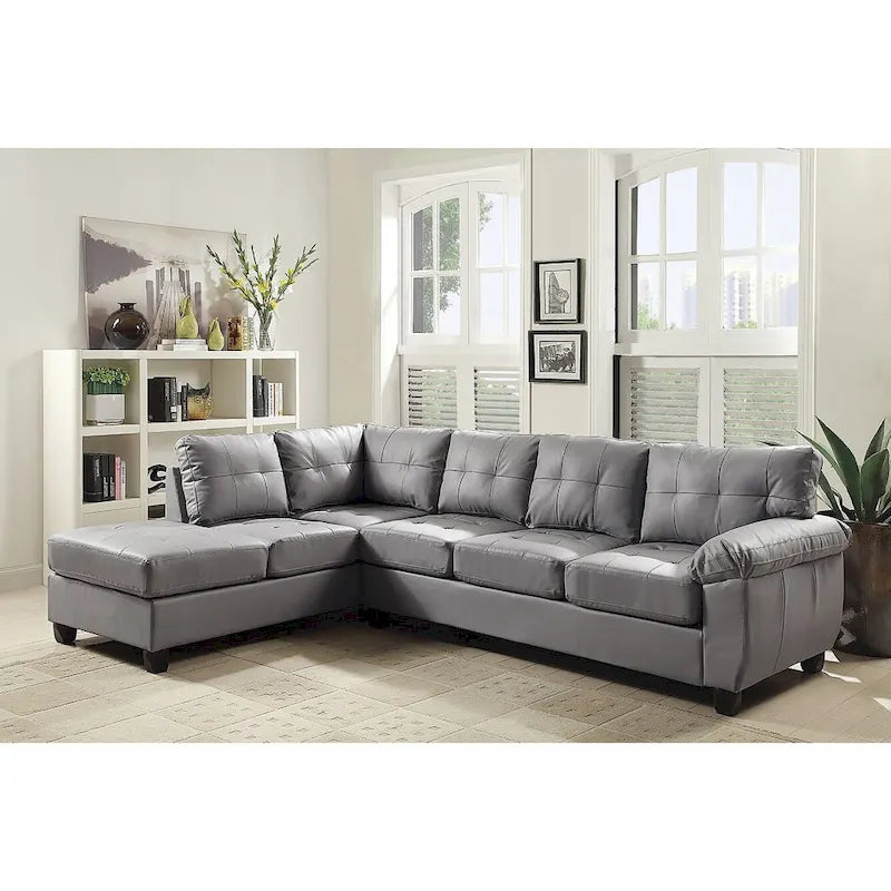 Canapé d'angle en simili cuir capitonné réversible en forme de L - 111 - Gris