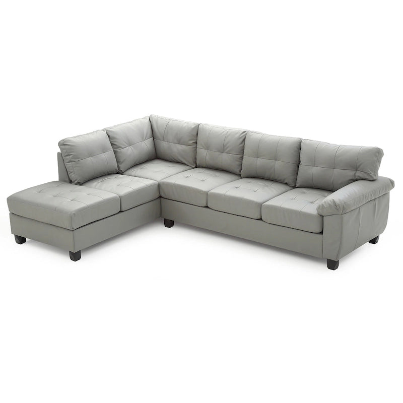 Canapé d'angle en simili cuir capitonné réversible en forme de L - 111 - Gris