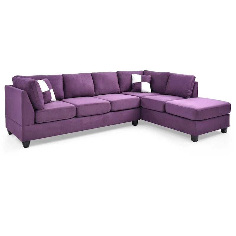 Canapé sectionnel réversible en micro-suède 4 places avec coussins décoratifs - 111 - Violet