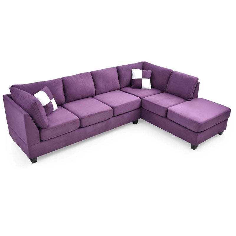 Canapé sectionnel réversible en micro-suède 4 places avec coussins décoratifs - 111 - Violet