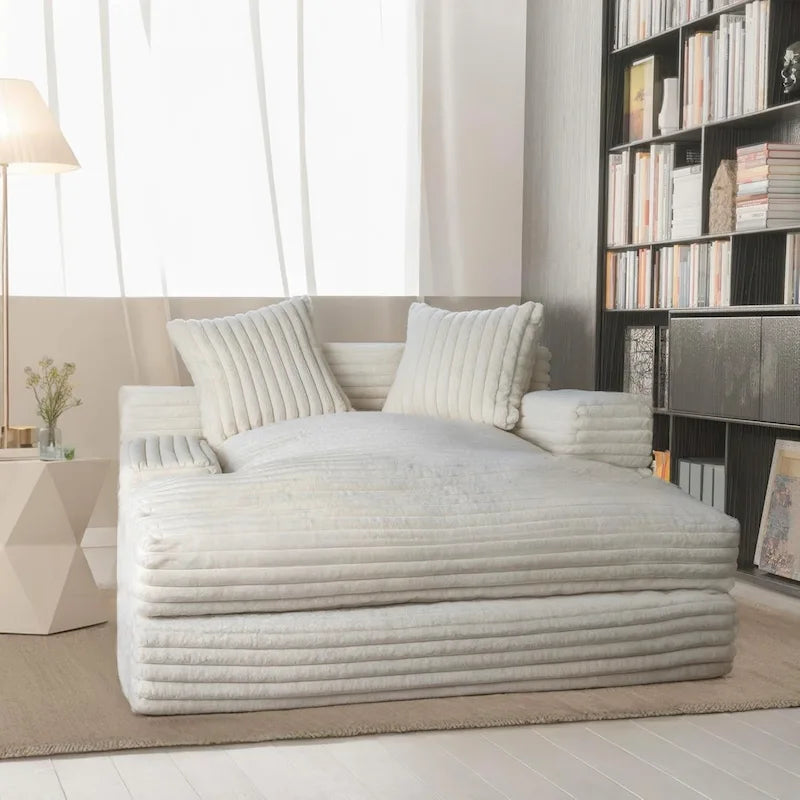WOWMAX 60 Pouf/chaise longue, Canapé-lit/chaise longue surdimensionné en peluche douce avec 2 coussins de canapé