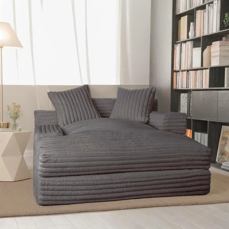 WOWMAX 60 Pouf/chaise longue, Canapé-lit/chaise longue surdimensionné en peluche douce avec 2 coussins de canapé