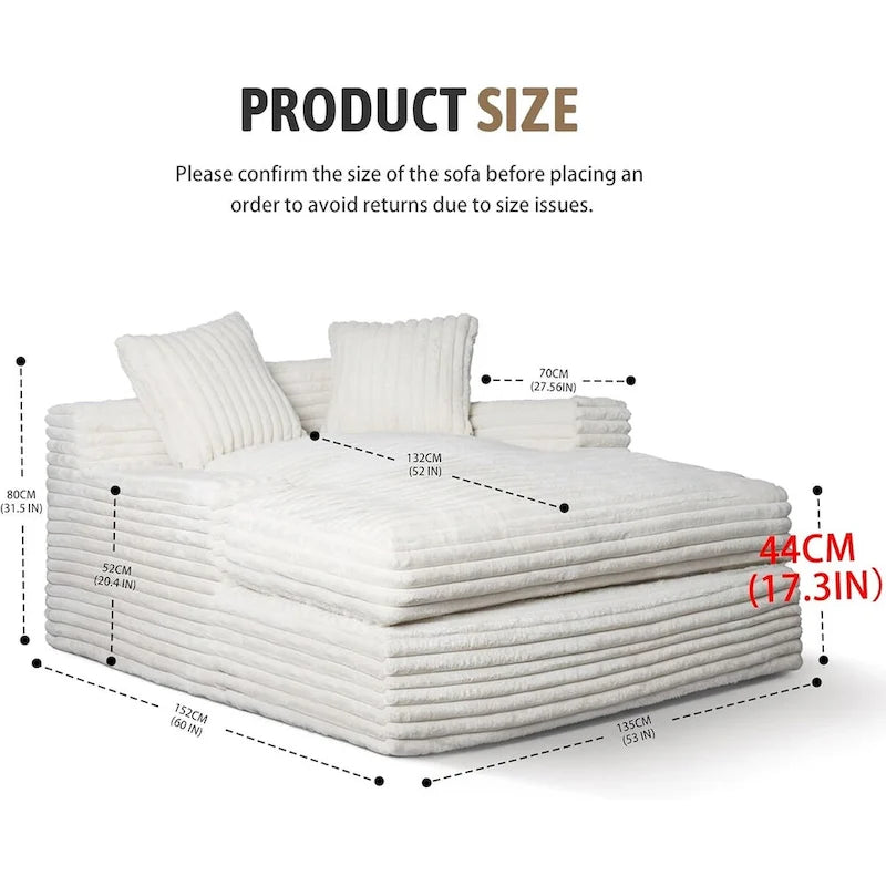 WOWMAX 60 Pouf/chaise longue, Canapé-lit/chaise longue surdimensionné en peluche douce avec 2 coussins de canapé