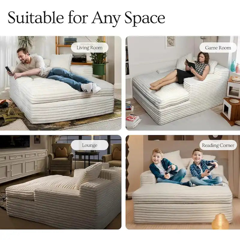 WOWMAX 60 Pouf/chaise longue, Canapé-lit/chaise longue surdimensionné en peluche douce avec 2 coussins de canapé