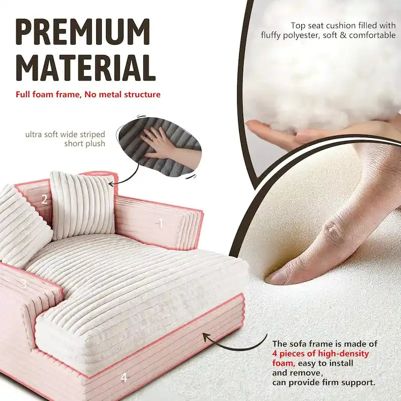 WOWMAX 60 Pouf/chaise longue, Canapé-lit/chaise longue surdimensionné en peluche douce avec 2 coussins de canapé