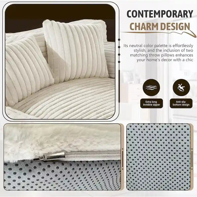 WOWMAX 60 Pouf/chaise longue, Canapé-lit/chaise longue surdimensionné en peluche douce avec 2 coussins de canapé