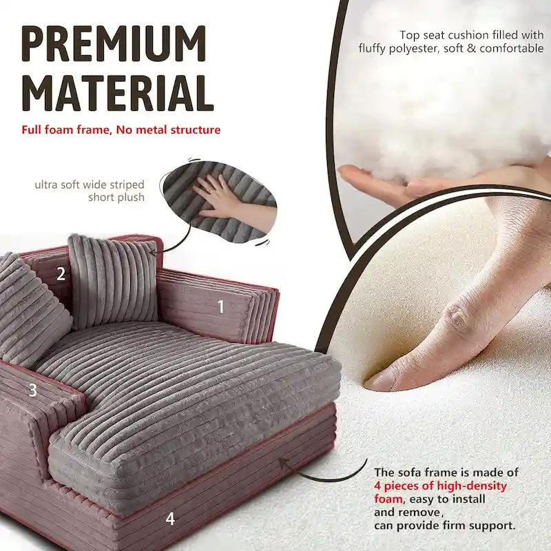 WOWMAX 60 Pouf/chaise longue, Canapé-lit/chaise longue surdimensionné en peluche douce avec 2 coussins de canapé