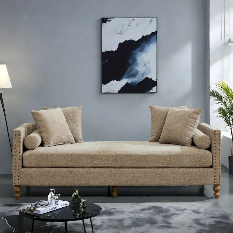 75.2 Canapé-lit 3 places en chenille avec 4 coussins décoratifs et 2 traversins