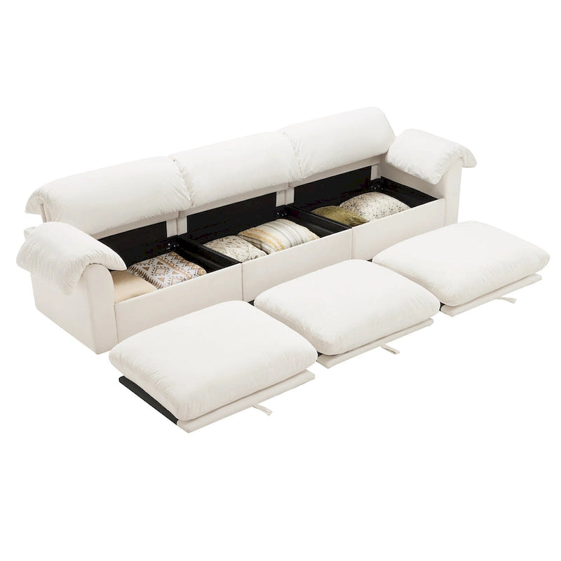 Canapé 4 places en velours 119 avec rangement - Design flexible et confort luxueux