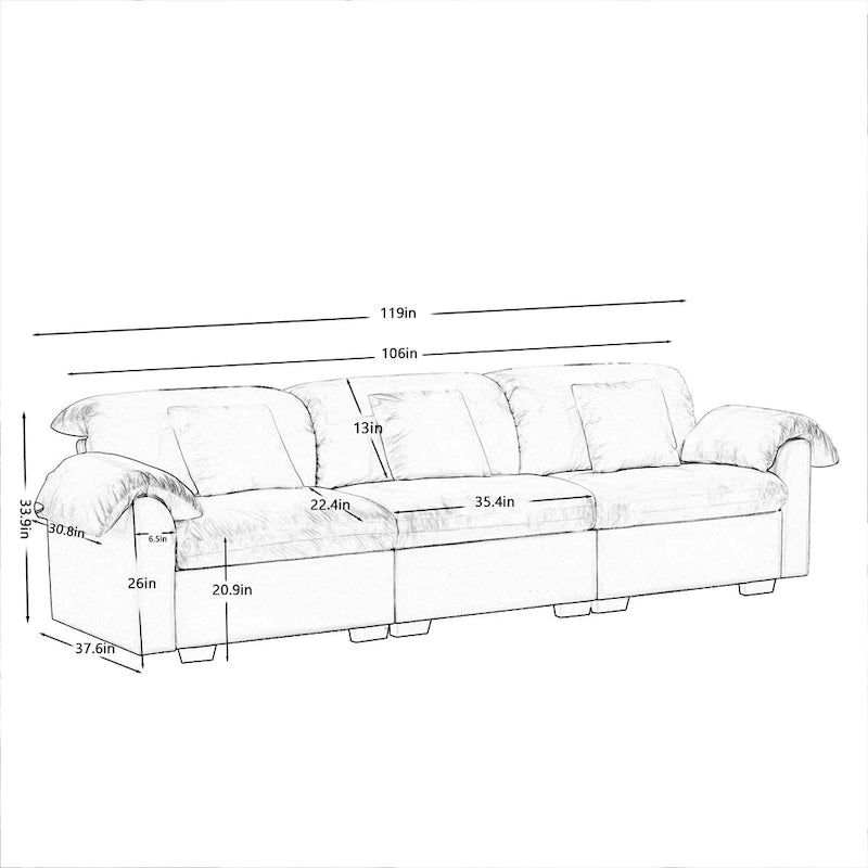 Canapé 4 places en velours 119 avec rangement - Design flexible et confort luxueux