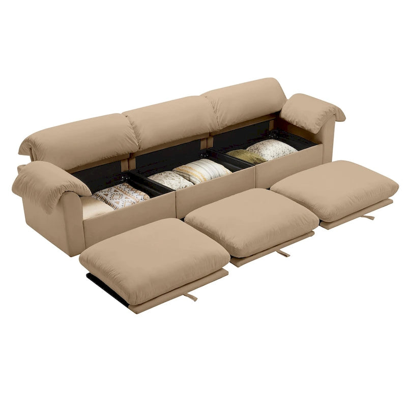 Canapé 4 places en velours 119 avec rangement - Design flexible et confort luxueux
