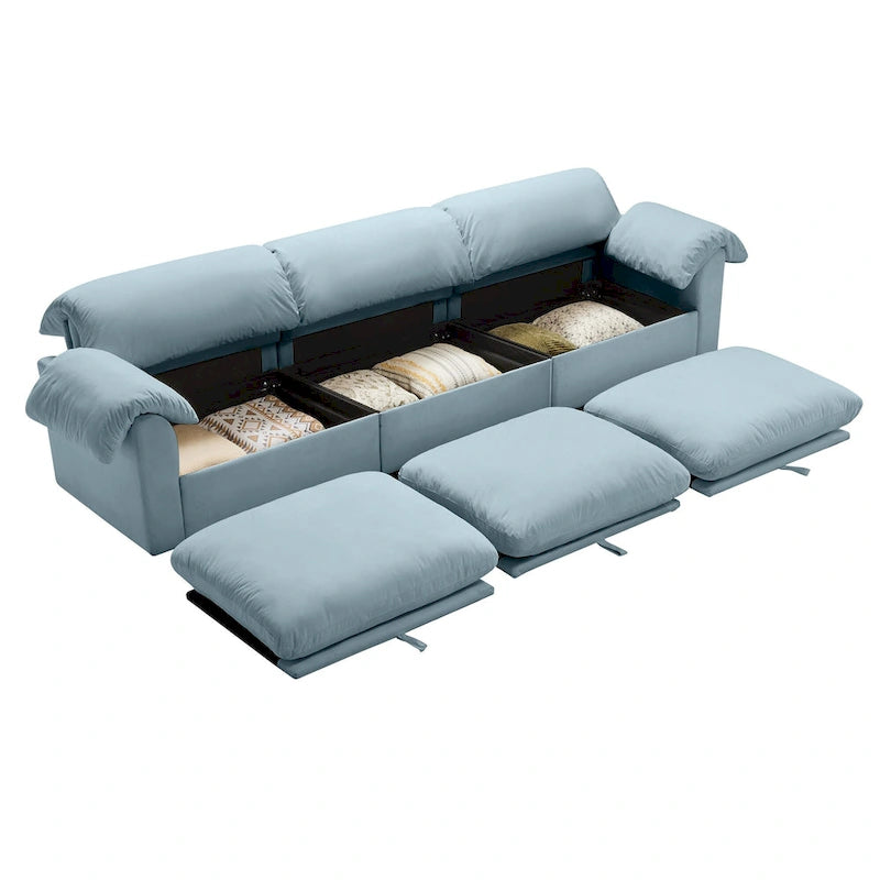 Canapé 4 places en velours 119 avec rangement - Design flexible et confort luxueux