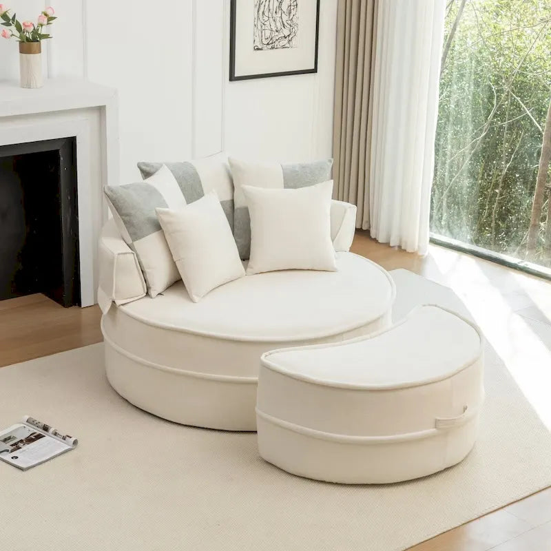 Fauteuil d'appoint rond moderne avec pouf – Canapé de salon en velours