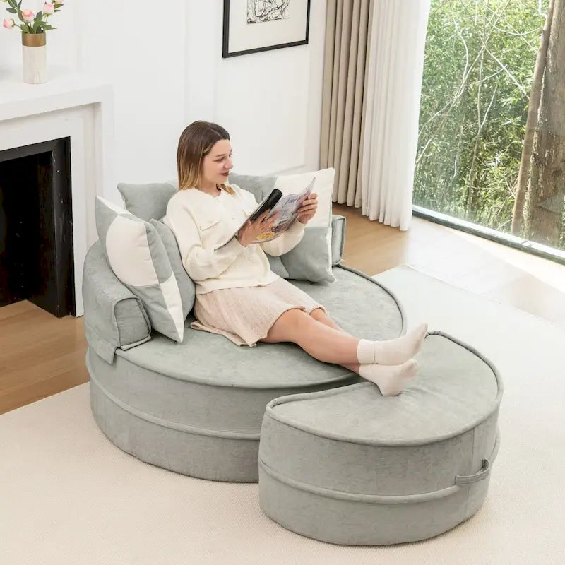Fauteuil d'appoint rond moderne avec pouf – Canapé de salon en velours