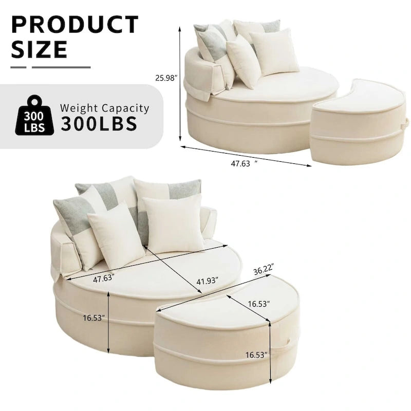 Fauteuil d'appoint rond moderne avec pouf – Canapé de salon en velours