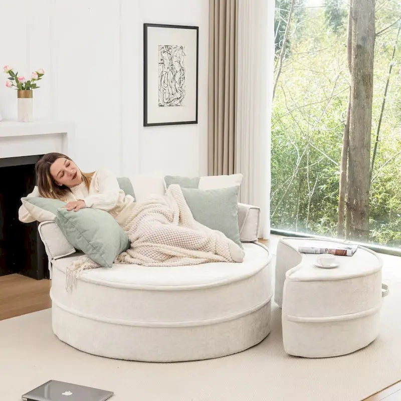 Fauteuil d'appoint rond moderne avec pouf – Canapé de salon en velours
