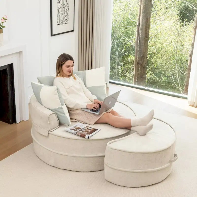 Fauteuil d'appoint rond moderne avec pouf – Canapé de salon en velours