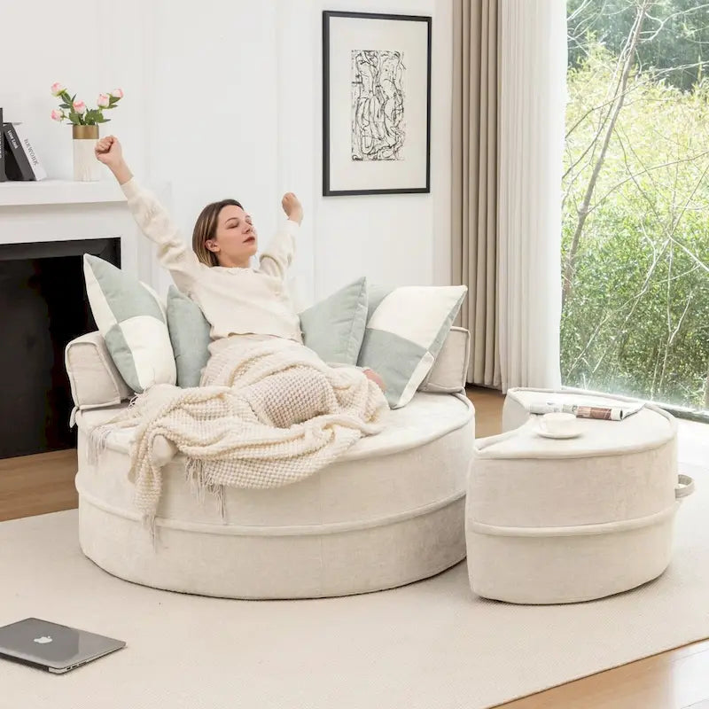 Fauteuil d'appoint rond moderne avec pouf – Canapé de salon en velours