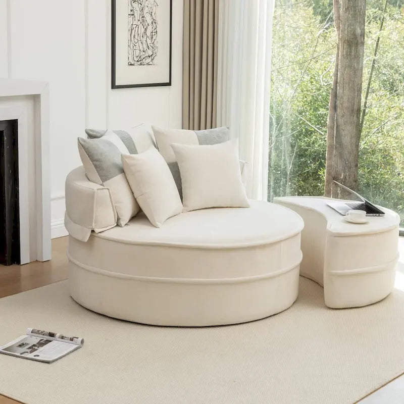 Fauteuil d'appoint rond moderne avec pouf – Canapé de salon en velours