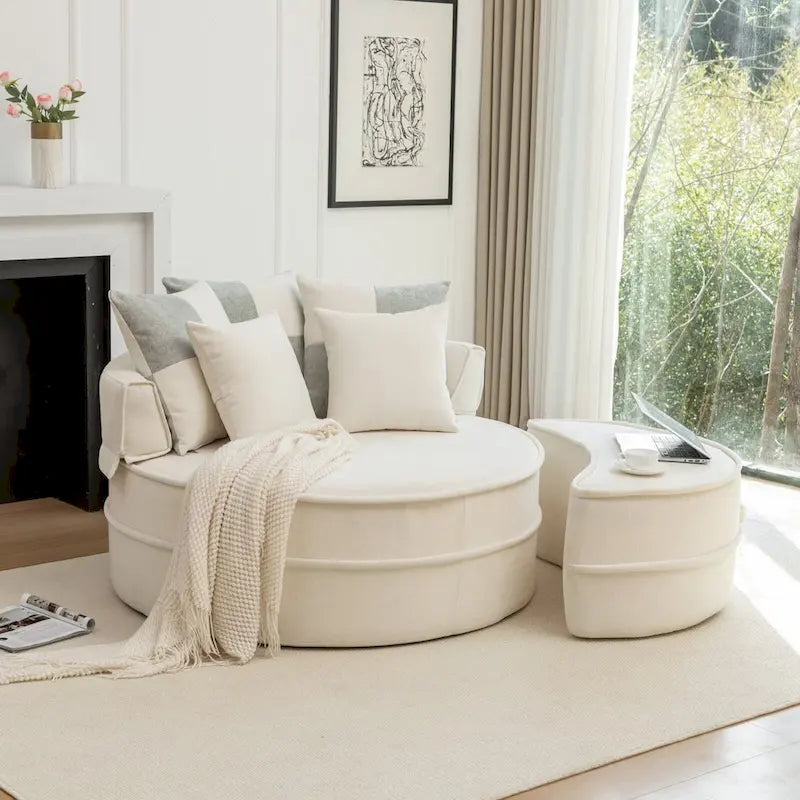 Fauteuil d'appoint rond moderne avec pouf – Canapé de salon en velours