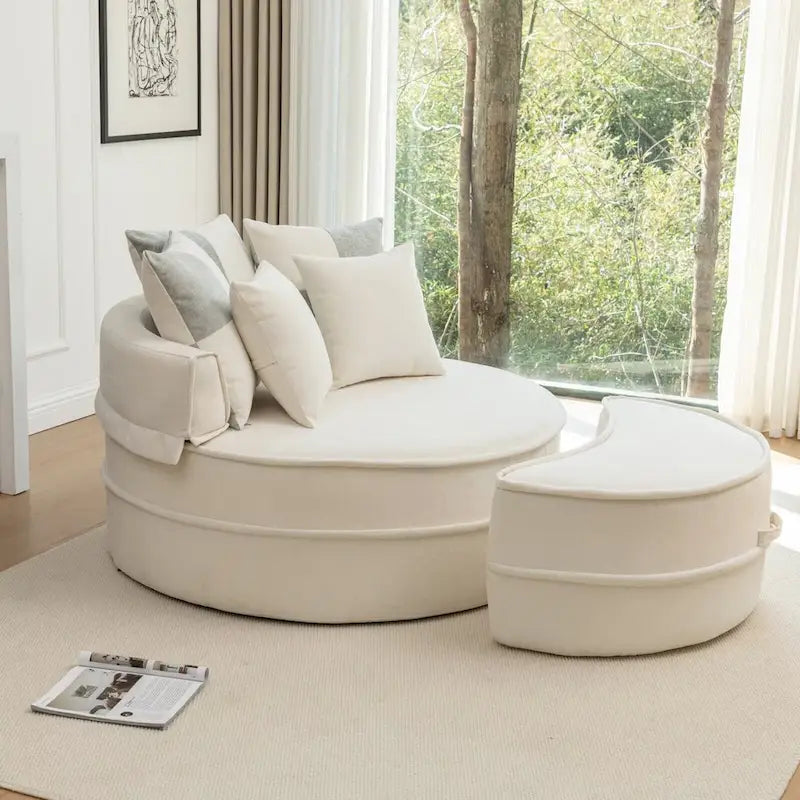 Fauteuil d'appoint rond moderne avec pouf – Canapé de salon en velours