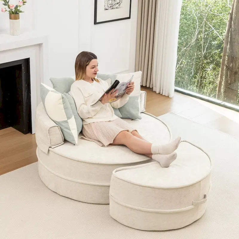 Fauteuil d'appoint rond moderne avec pouf – Canapé de salon en velours