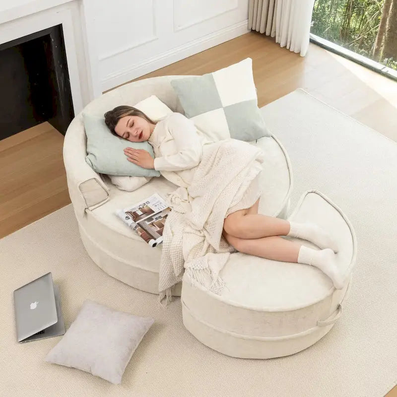 Fauteuil d'appoint rond moderne avec pouf – Canapé de salon en velours
