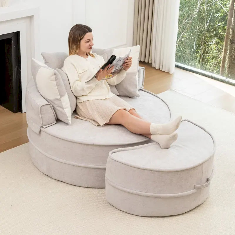 Fauteuil d'appoint rond moderne avec pouf – Canapé de salon en velours