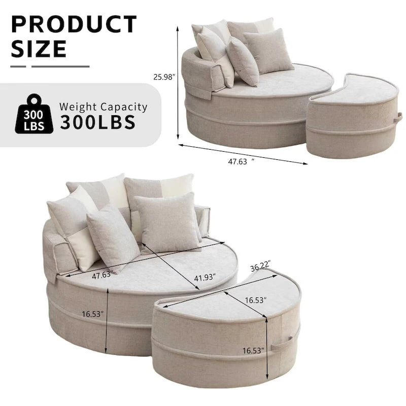 Fauteuil d'appoint rond moderne avec pouf – Canapé de salon en velours
